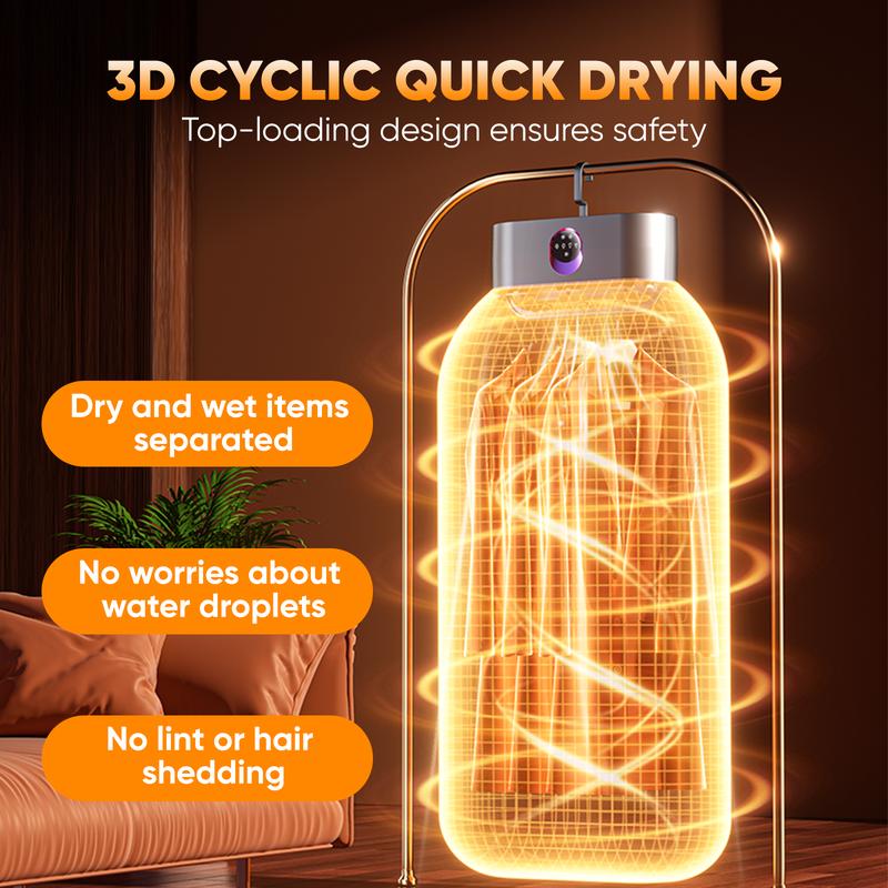 DDZJIAN Portable Clothes Dryer 600W Hold 11-20 Items, with Timer & Remote Control, One Mini Hanger, Foldable Drying Bag, Small Compact Electric Fast Drying Machine for Laundry, Travel, RV, Home, Apartment