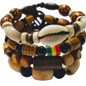 Novarena 1-24 Pcs Adjustable Length African Bracelets and Necklaces for Men Women Beaded Bracelets Multi Layer Ethnic Tribal Traditional