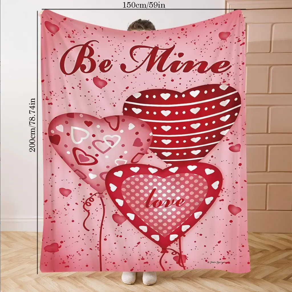 Heart Print Flannel Blanket, Soft Comfortable Sofa Cover, Valentine's Day Gift, Holiday Decor, Bed Office Camping Travel, All Seasons
