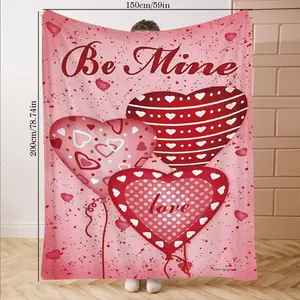 Heart Print Flannel Blanket, Soft Comfortable Sofa Cover, Valentine's Day Gift, Holiday Decor, Bed Office Camping Travel, All Seasons