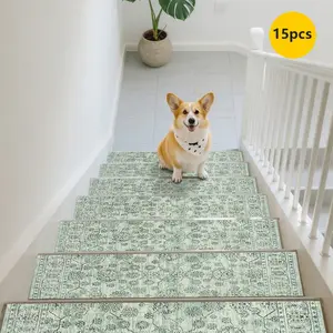 Non-Slip Stair Carpet, Step Protection Carpet, Decorative Bordered Stair Mat, Flower Pattern Rugs for Home Decoration & Bedroom Accessories - Suitable for Indoor, Outdoor Stairs & Multiple Scenarios