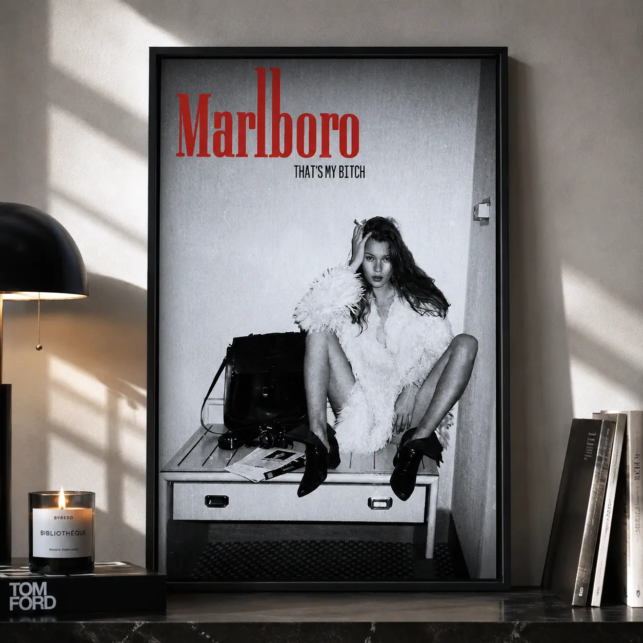 Vintage 90s Fashion Model Canvas Print, Retro Black & White Portrait Poster, Aesthetic Bedroom Wall Decor