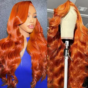 Ginger Orange Lace Front Wigs Human Hair Body Wave Wavy 13x6 HD Lace Front Ginger Wig Human Hair 180% Density Transparent HD Lace Frontal Wigs