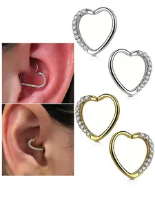Heart-Shaped Small Open Ear Rings, Cartilage Earrings, Piercing Jewelry, Cz Hoop Earrings, Septum Ring, Unisex Body Piercings, 16g