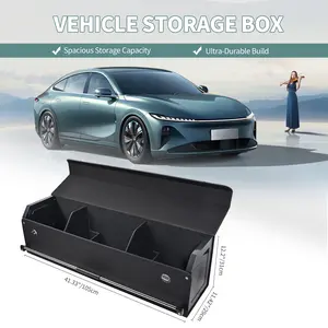 Car Organizer Trunk, Durable Collapsible Leather Trunk Organizer with Lid and Sturdy Handle, Auto Cargo Storage Compartments, SUV/Car Accessories for Men/Women