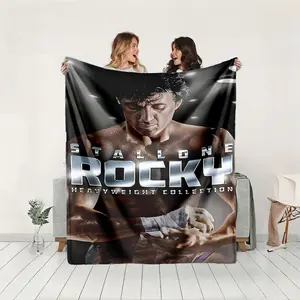 1 piece Rocky: Sylvester Stallone's Heavyweight Boxing Classic themed flannel blanket - Modern-style flannel blanket, suitable for sofas and beds, all-season use, super soft and comfortable, digital printing, 100% polyester material, machine