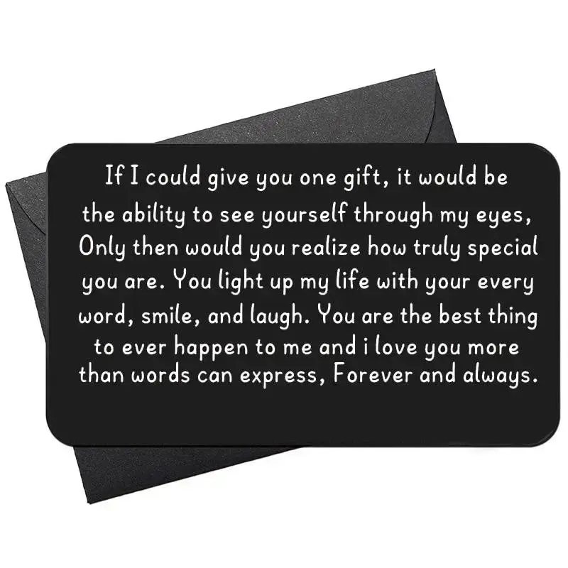 Engraved Aluminum Wallet Greeting Card, Custom Message Card, Positive Message Card, Romantic Gift for Couples, Perfect for Weddings, Christmas, Valentine's Day, Birthdays, Positive Cards, Quote Cards