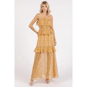 Tangerine Ruffled Floral Halter Neck Maxi Summer Dress