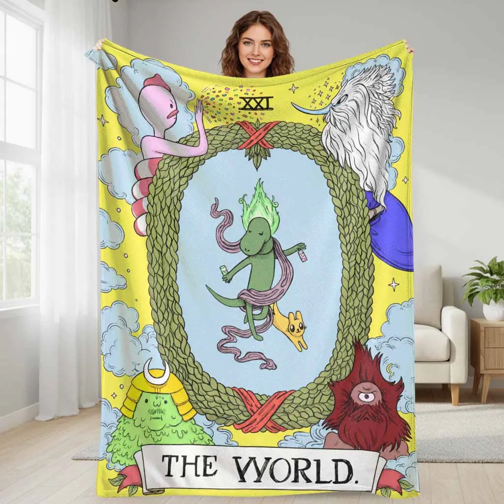 Mystical Tarot The World Flannel Blanket - Whimsical Fantasy Theme, Ultra Soft Lightweight Warm Multi-Size Decorative Throw, Indoor/Outdoor Use for Living Room, Camping, Birthday Gifts
