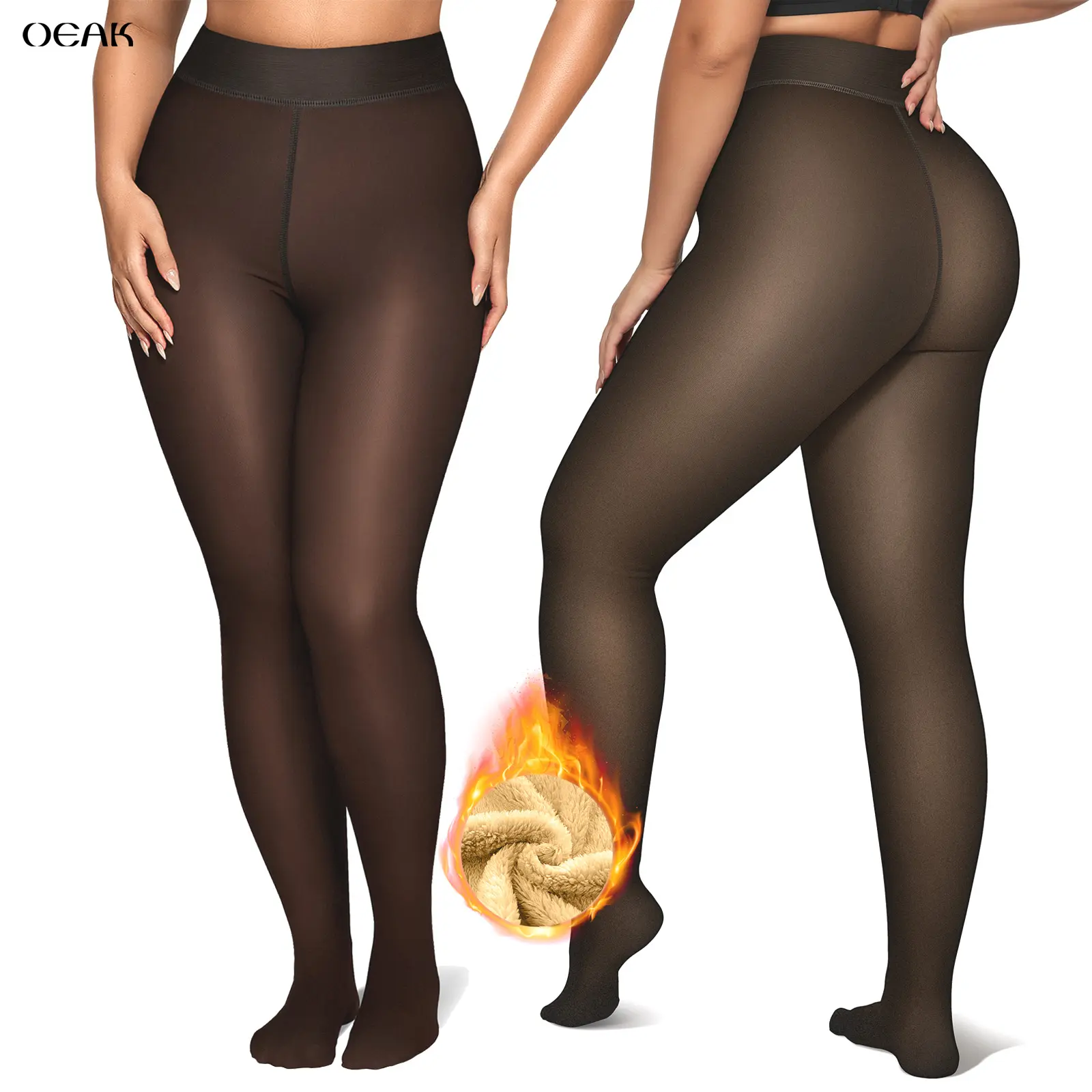 OEAK Women Fleece Lined Tights Body Slimming Leggings Sheer Fake Translucent Pantyhose Plus Size Thermal High Waisted Footed Opaque Tights