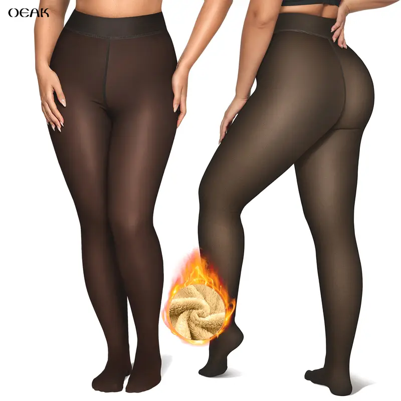 OEAK Women Fleece Lined Tights Body Slimming Leggings Sheer Fake Translucent Pantyhose Plus Size Thermal High Waisted Footed Opaque Tights