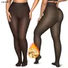 OEAK Women Fleece Lined Tights Body Slimming Leggings Sheer Fake Translucent Pantyhose Plus Size Thermal High Waisted Footed Opaque Tights