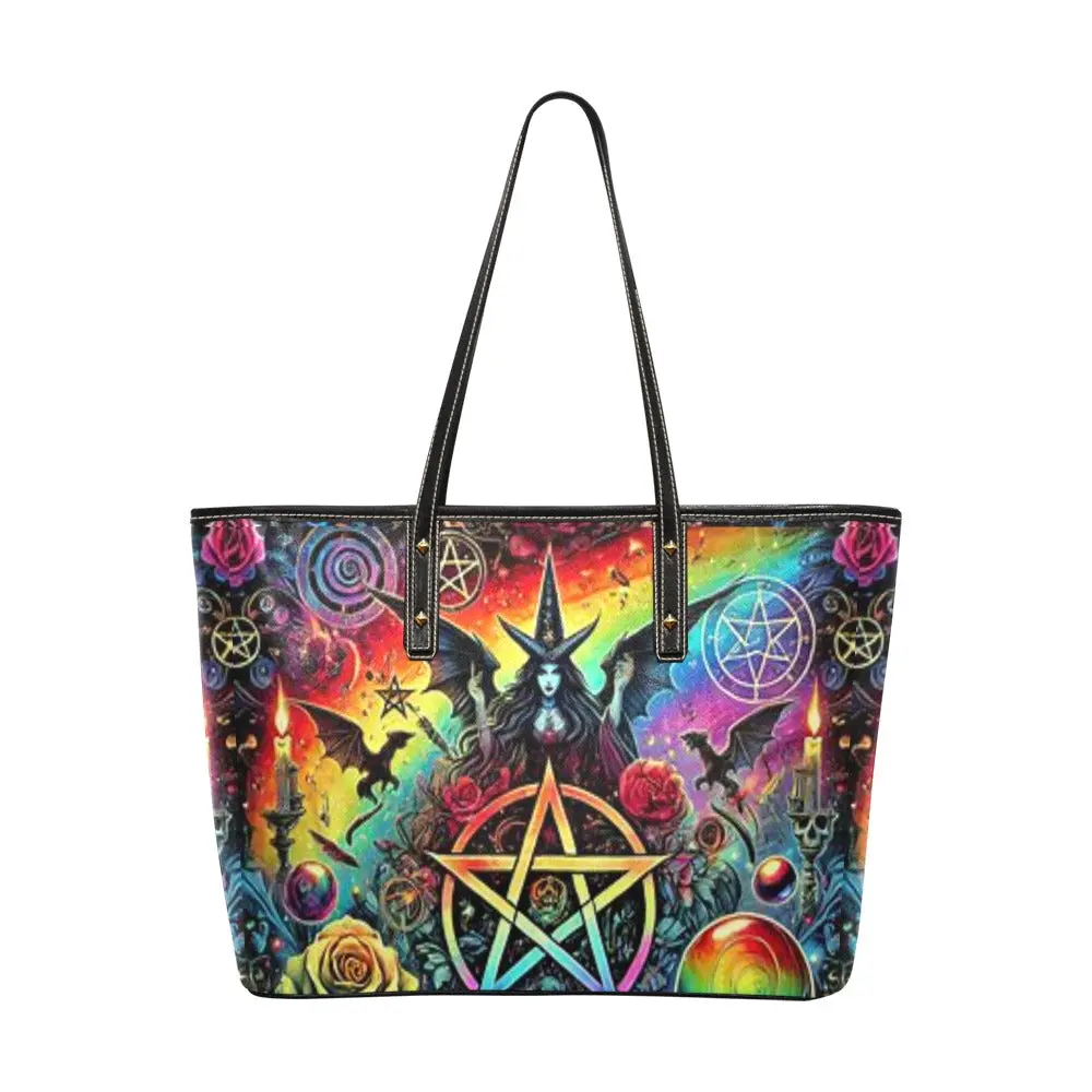Trippy Rainbow Print,PU Leather Tote,women's purse,,witchy accessories,tote purse