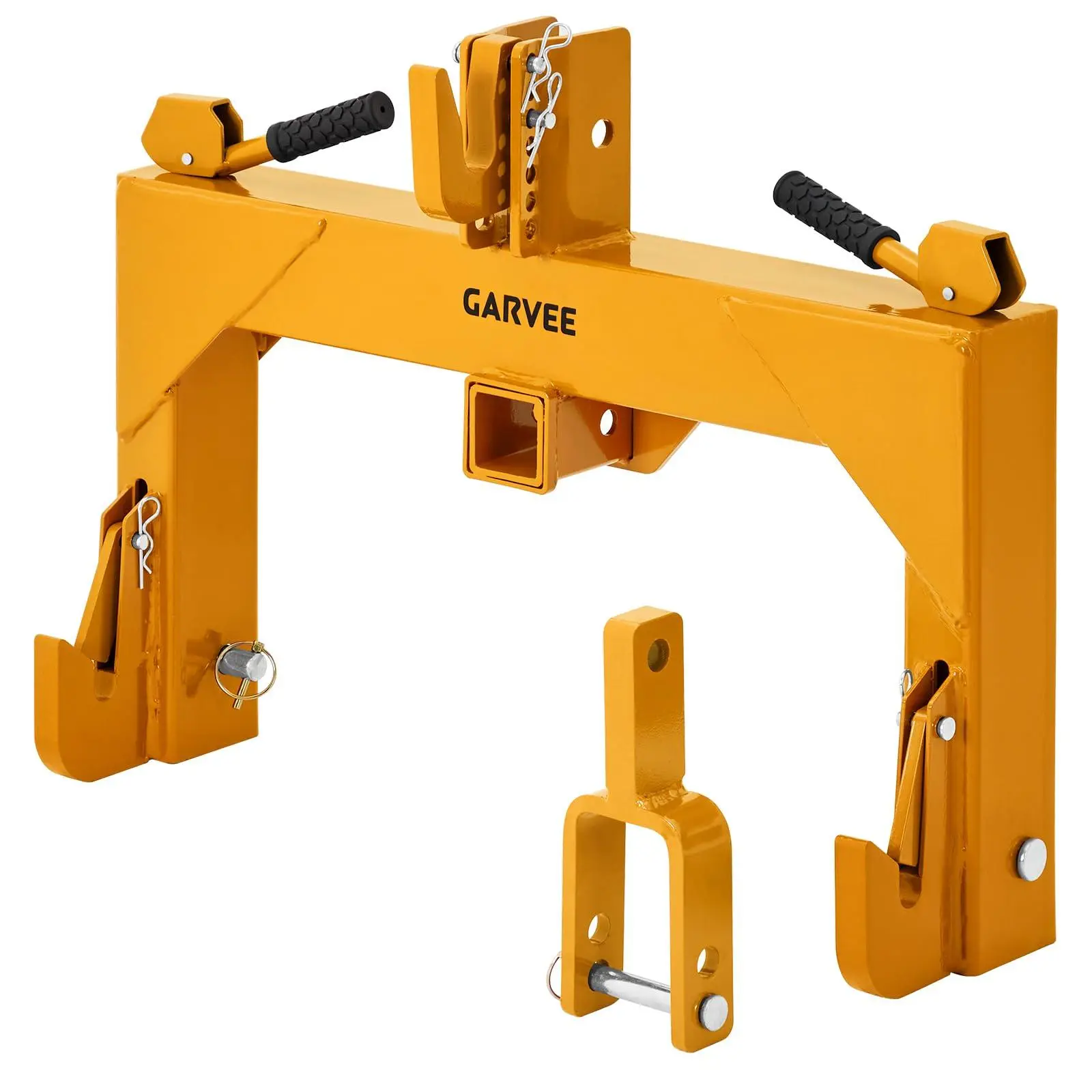 Heavy-Duty 3-Point Quick Hitch Adapter with 2" Receiver – 3000 Lbs Lift, Reinforced Rib, Category 1 Tractor Attachment, No Bushing Needed, Yellow