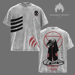 Hidan Akatsuki Vintage Washed Oversized T-Shirt, Anime Graphic Streetwear Tee, Heavy Cotton Top for Naruto Fans