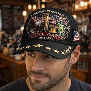 5PCS 1776-2026 US 250th Anniversary Vintage Dad Caps |   Patriotic Flag & Cross Print Baseball Hats for Men & Women