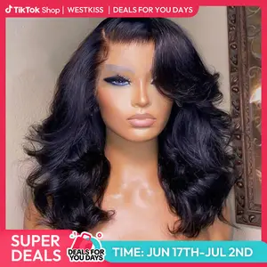 West Kiss 250% Density Right Side Part Glueless LayerCut Wig 6x8 Lace Closure Wig Body Wave Pre Cut Pre Bleached Ready Go Wigs DealsForYouDays