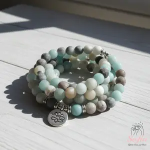 Sofia 108 Mala Beads Natural Amazonite Stone Bracelet 8mm Gemstone Crystal Wrap for Daily Wear Healing Properties Boho Style Handmade Gift