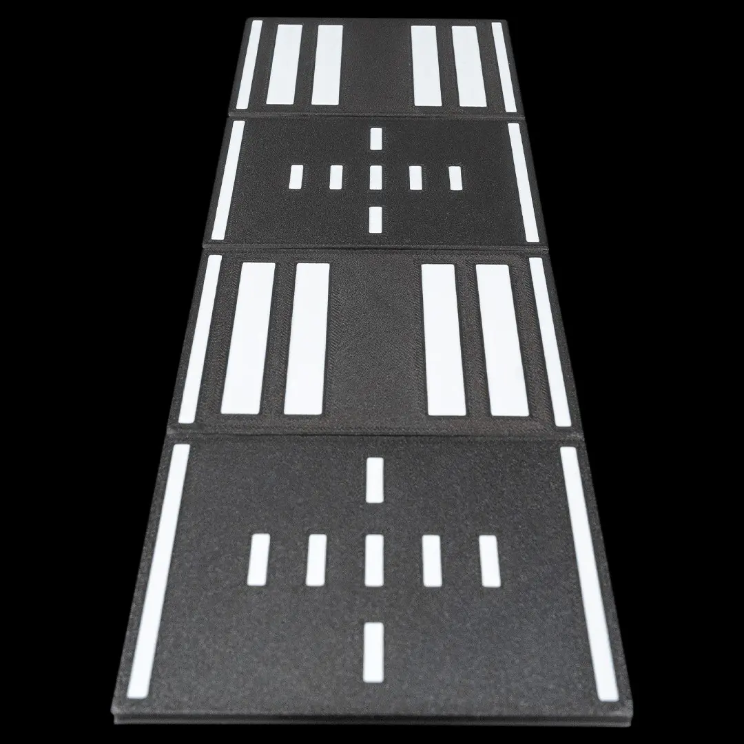Modular Roadway Tiles, Set of 4 - Interlocking Runway Strip Panels for Display Bases and Dioramas