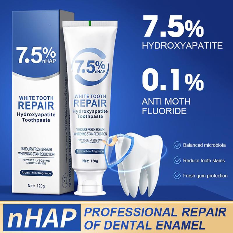 7.5% Hydroxyapatite Toothpaste for Enamel Protection and Tooth Strengthening, White Tooth Repair, Nano Hydroxyapatite Toothpaste, Sensitive Teeth, Gentle Mint, Daily Use for Oral Health