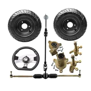 2 Pack 6 inch Go Kart Wheel 13X500-6 13x5.00-6 Tire Rim with Front Steering Wheel, Gear Rack Pinion Shaft Tie Rod Assembly, 3 Stud Wheel Hubs, Spindle Knuckle for ATV UTV Drift Trike Buggy Quad Moped