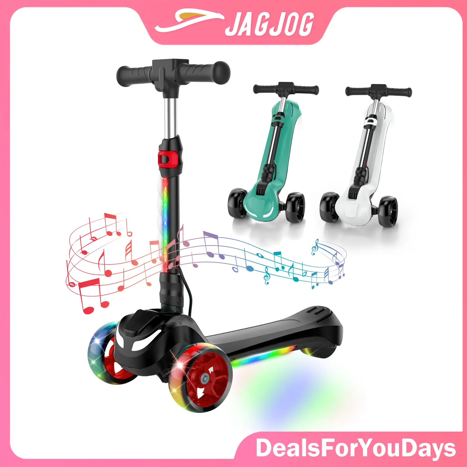 Balance Electric Scooter for Kids Ages 3-12, 3 Adjustable Height Toddler Motorized Scooters, Bluetooth Music Speaker, LED Light 3 Wheels, Thumb Accelerator, Balance Training Scooter for Toddlers,Foldable Scooter for Girls/Boys