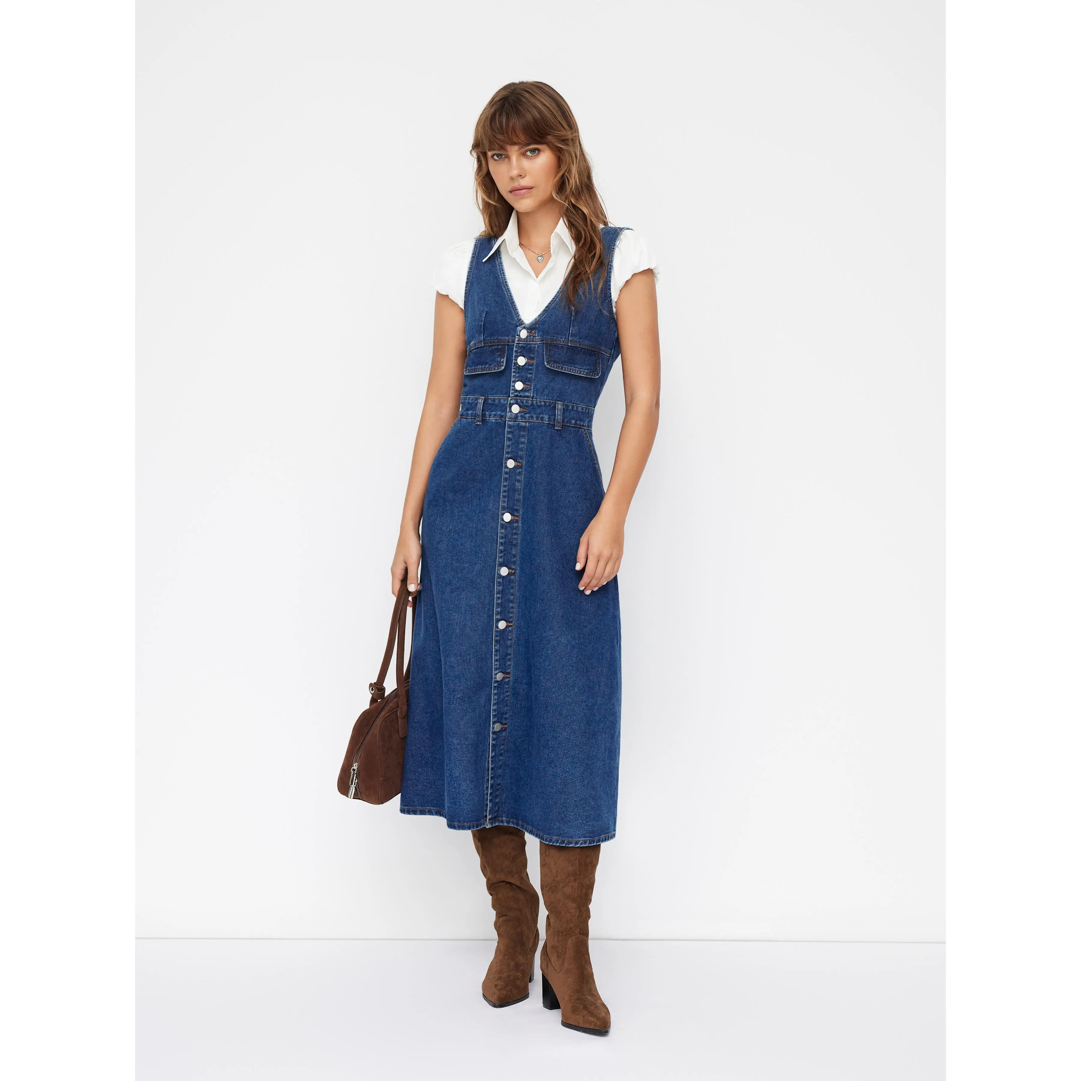 Cider Cider Denim V-neck Button Maxi Dress - TikTok Shop