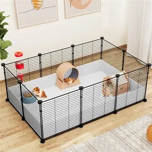 Guinea Pig Cage with Waterproof Liner, Loft and Partition, Habitat Fence Playpen with 25 Panels