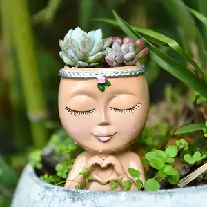 Small Face Planter Pots statue, Unique Resin Flower Pot Head Planter, Cute Small Succulent Lady Planter for Indoor Outdoor Plant Garden Decor