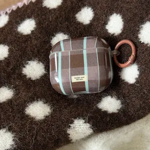 Blue Plaid Ring Earphone Case for Apple AirPods Pro 3/2/4/3/2, Fashionable Women's Earphone Cover, Simple Design, Apple Earphone Case