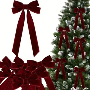 Velvet Christmas Tree Bows, Set of 10, Festive Holiday Decorations Pack, Christmas Ornaments, Glossy Surface, Perfect for Gift Wrapping & DIY Projects