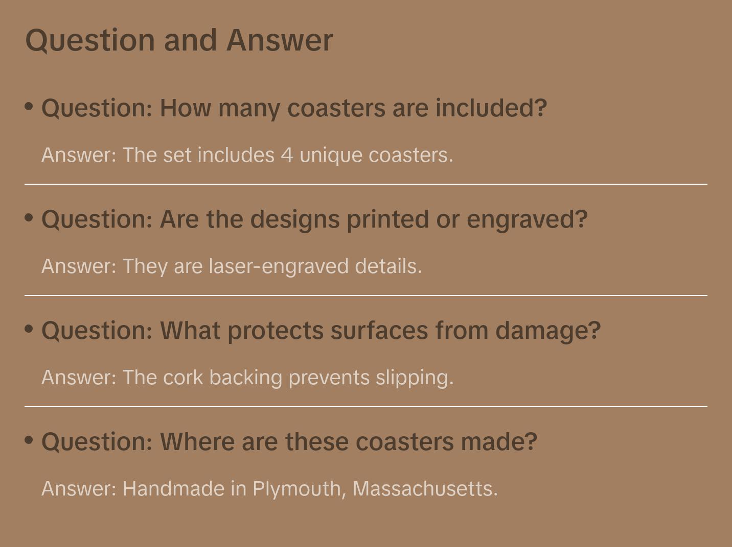 Beer Coasters | Set of 4  | Laser Engraved Real Wood Drink Coaster with Cork Backing - Housewarming Gift