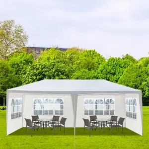 10'x20' Large PE Cloth Waterproof Shaded Canopy Shelter, Outdoor Patio Gazebo with 6 Removable Sidewalls, Spacious for Weddings, White
