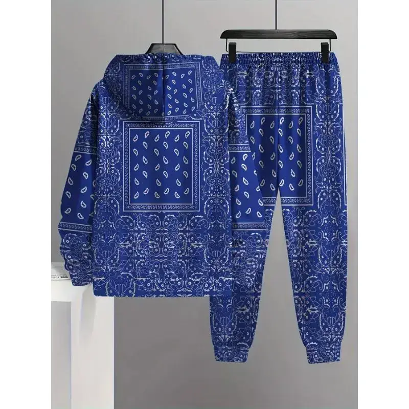 2pcs Paisley Print Long Sleeve Hoodie + Pants Set, Men's Casual Co-ord Set For Winter And Autumn 2pcs Paisley Print Long Sleeve Hoodie + Pants Set, Men's Casual Co-ord Set For Winter And Autumn