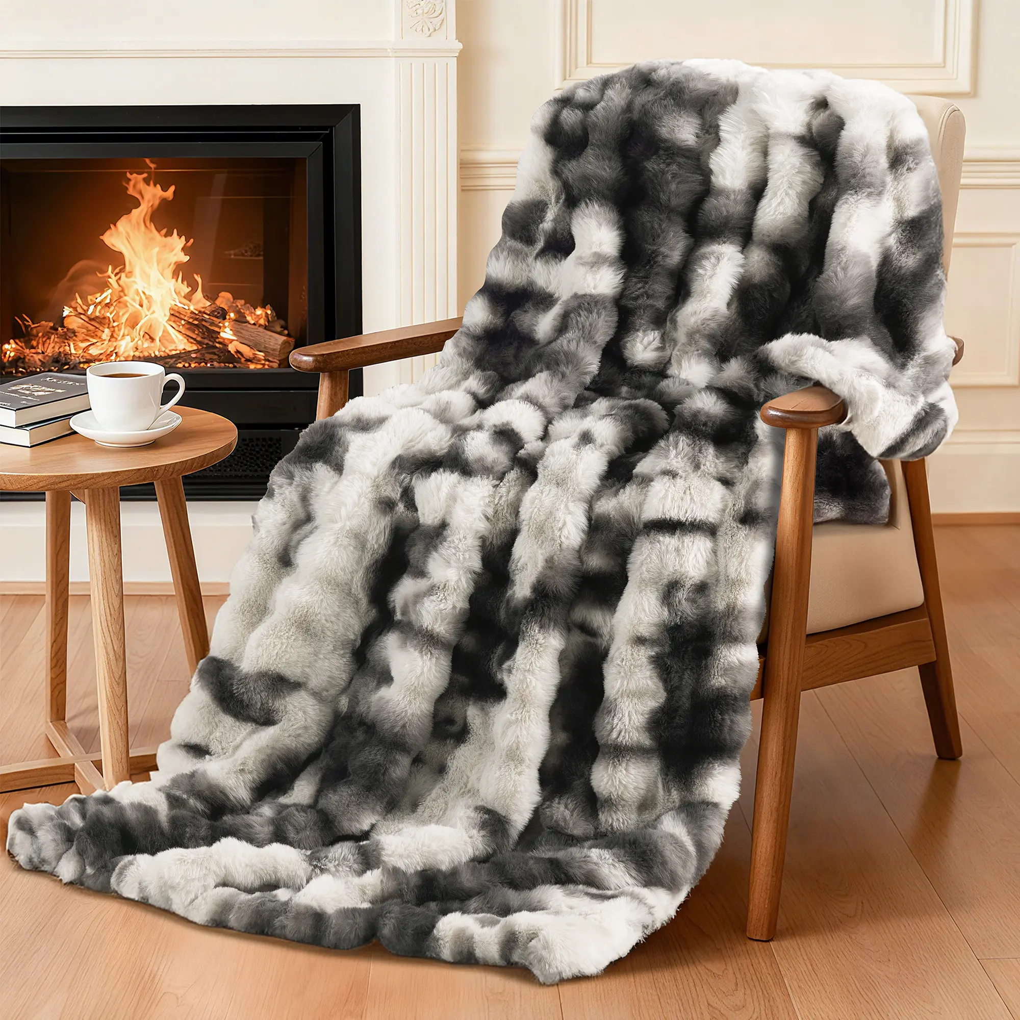 Shilucheng Faux Rabbit Fur ThrowBlanket Queen Size 50"x70", Plush Cozy Decorative Throw for Bed, Couch, Sofa and Chair, Perfect Home Decor for Bedroom Living Room,summerwins