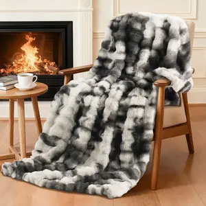 Shilucheng Faux Rabbit Fur Throw Blanket - 1 Count Super Soft Fluffy Warm Bubble Faux Fur Comfy Blanket for Couch, Thick Bedding Throw for Home Decor