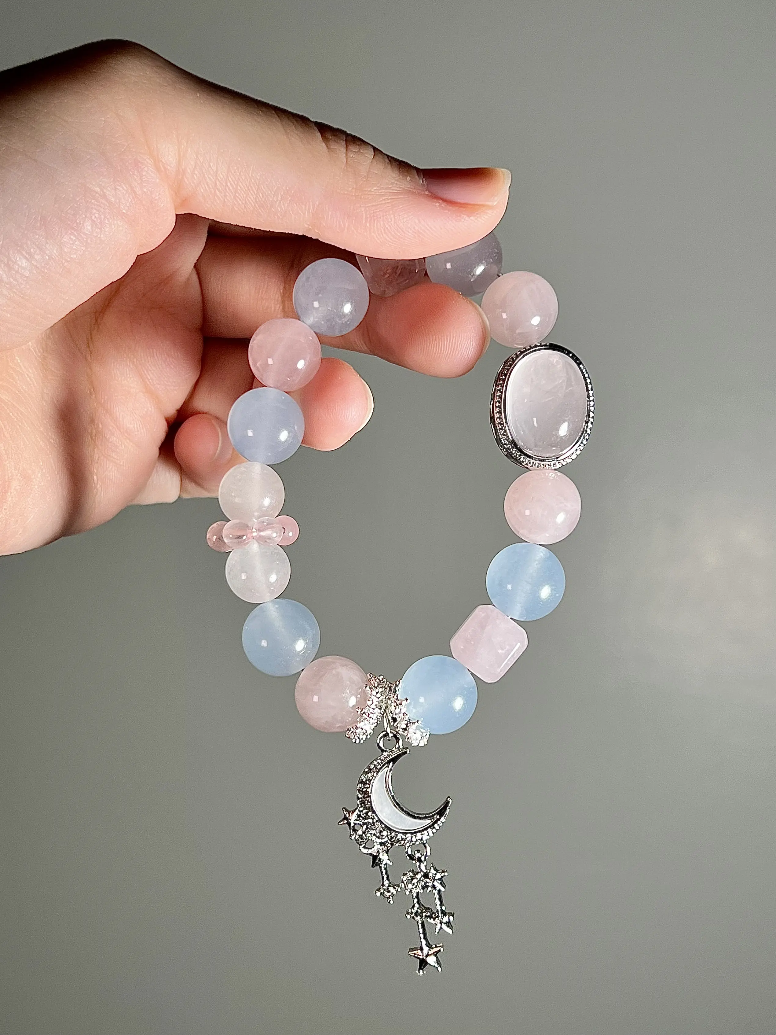 Handmade Natural Crystal Bracelet | Rose Quartz Blue Chalcedony