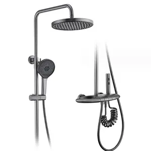 Exposed Shower System, Brass Piano Style Shower Faucet Set with Rainfall Shower Head, Handheld Shower, Tub Spout and Bidet Sprayer, Wall Mounted Shower Fixtures