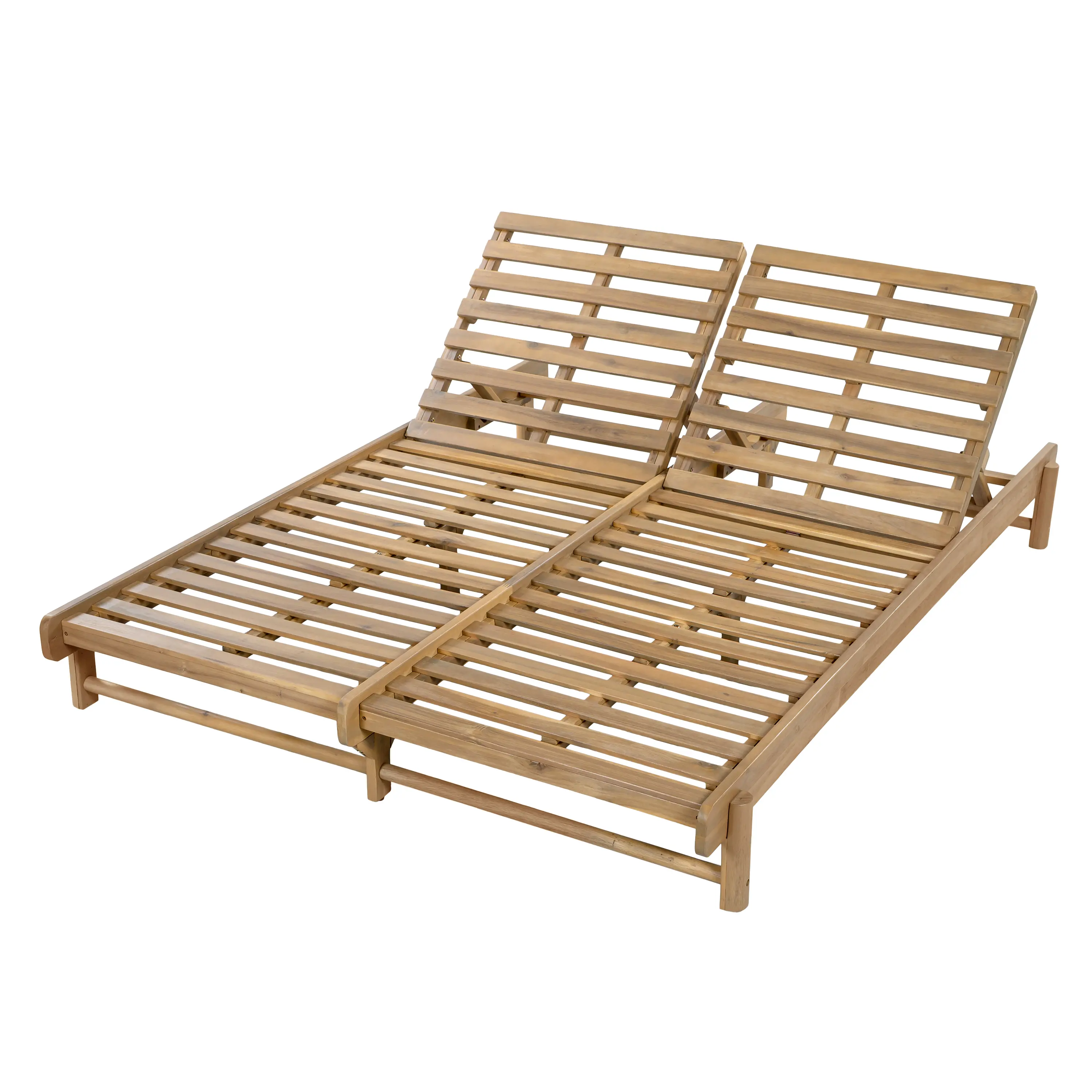 Light Teak Finish Acacia Wood Double Chaise Lounger 2-Person Outdoor Recliner with 3-Position Adjustable Backrest 400 lbs Capacity Patio Poolside Backyard Lounge Chair for Relaxation, Living Room Table for Sofa Side, Bedroom, Office