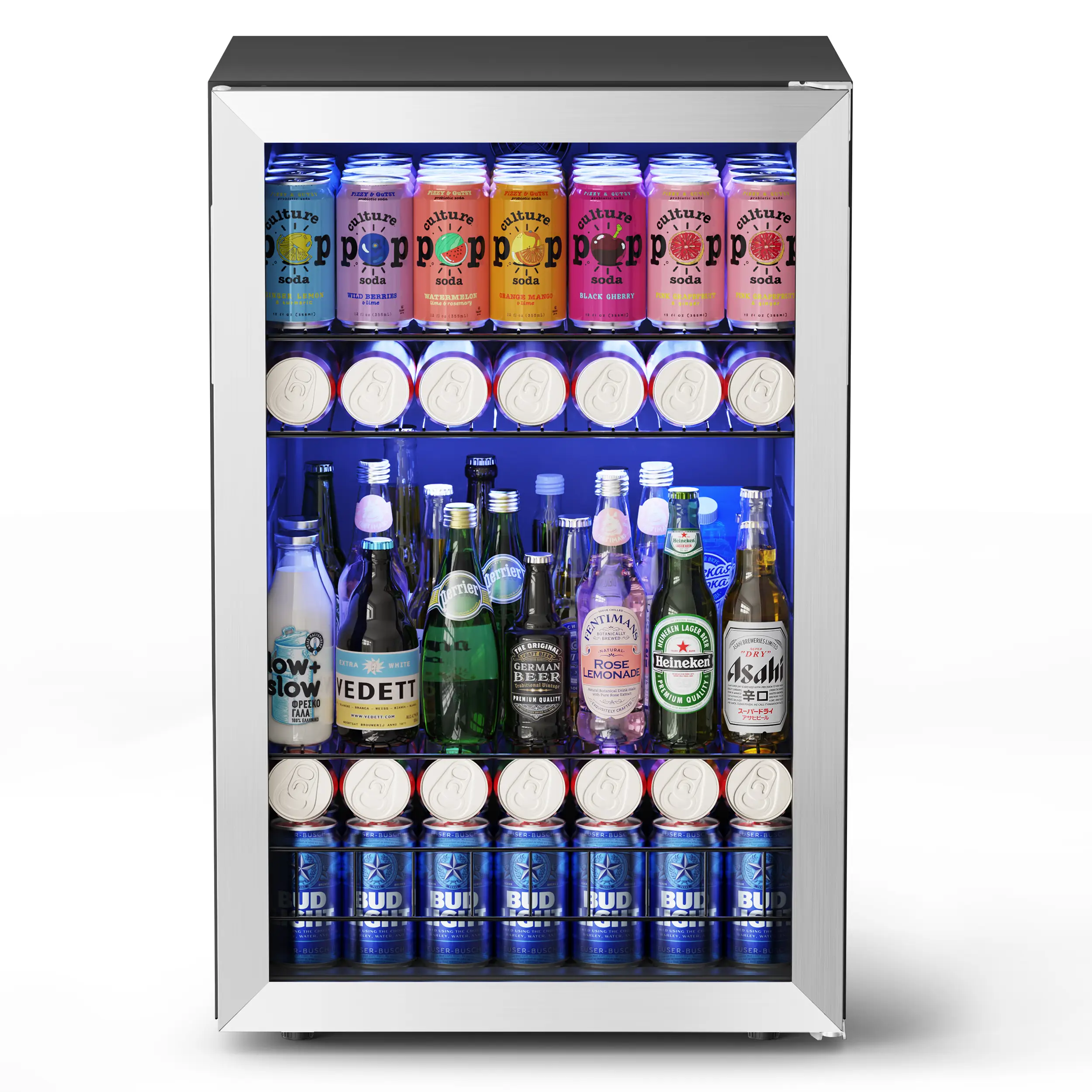 YEEGO 180 Can Beverage Cooler/Cabinet Beverage Refrigerator with Stainless Steel Doorframe,（1.6-4.6） Cu.ft, silver minifridge restock personal