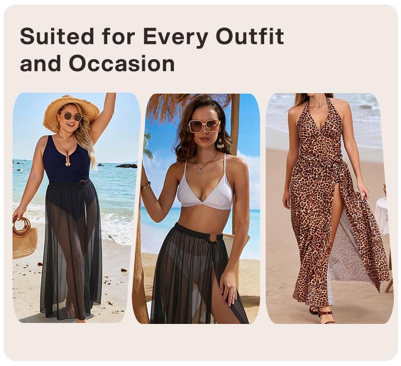 Lilylove Women's Cover Up Skirt Ringy High Slit Bathing Suit Bikini Swimsuit Coverup Sheer Mesh Long Skirt for Summer Ladies Bottoms for Beach Holiday Vacation
