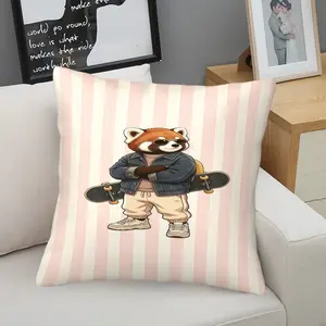 Red Panda Pattern Single-Sided Printed Pillow, 1 Piece Includes Pillow Core, Seasonal Decorative Item, Suitable For Teenagers And Adults, Sofa, Bed, Living Room, Dormitory Scene