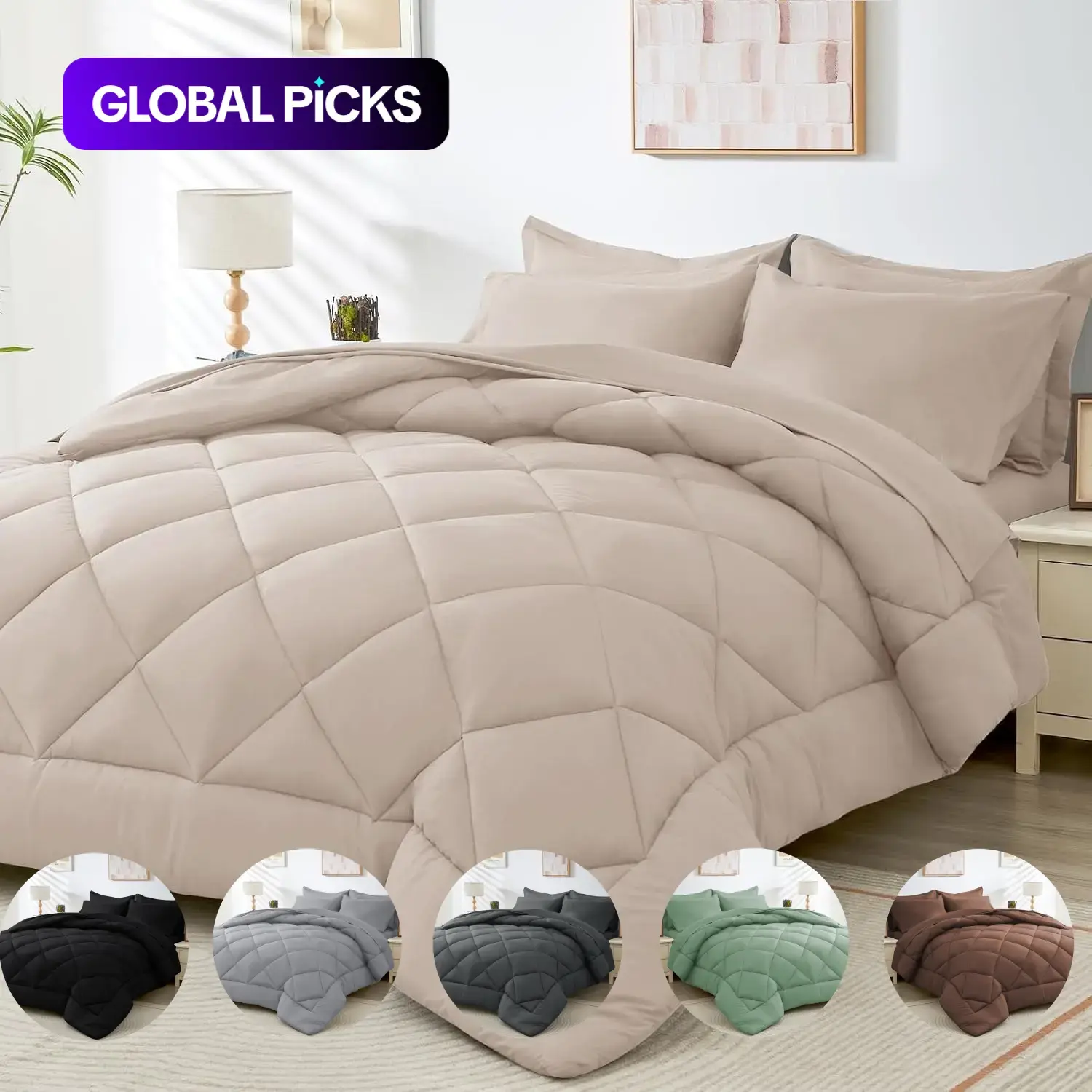 3-Piece Quilted Comforter Set, 260 GSM Ultrafine Fiber Thick Comforter (220×240 cm), All-Season Lightweight Filling, Cozy Bedding Gift #GLOBAL PICKS