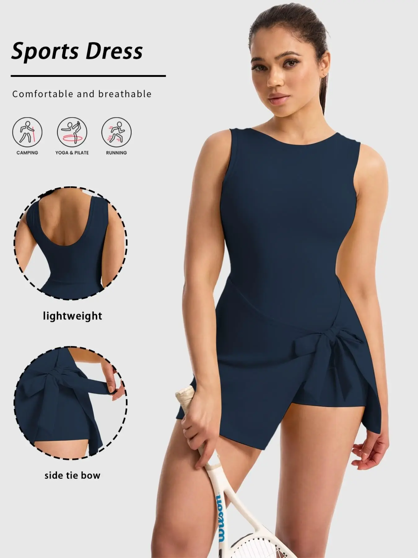 Women's Sporty One-Piece Dress, High Elasticity Yoga, Comfortable Skin-Friendly, Spring Summer Workout Wear, All-Season Fitness Apparel, Sports Sleeveless Dress, Summer Athletic Dress, Active Dress