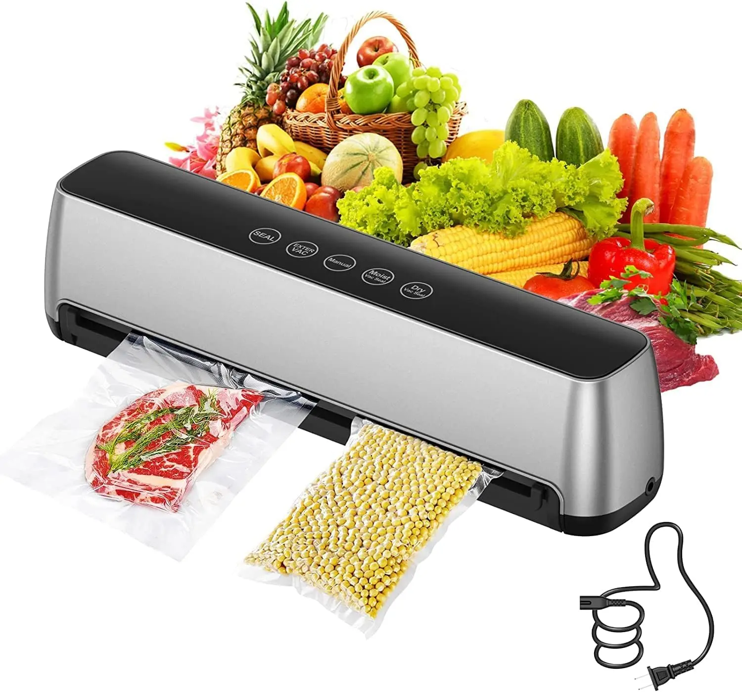 Food Vacuum Sealer Machine, Full Automatic Vacuum Sealer with LED Touch Panel, Intelligent Temperature Control and 5 Modes, Detachable Sink and Quiet Operation, for Home Kitchen