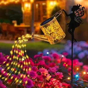 Solar Outdoor Metal Fairy Kettle Light with Column, LED Cascade Element, Hollow Peony Design & Metal Blend, Solar Outdoor Lights, Patio Garden Lawn Fixture for Holiday Gifting