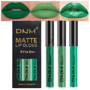 Dark Pale Teal Forest Emerald Green Matte Glitter Shimmer Shiny Lipstick Lip Stain 3pcs Set for Women Matte+Lipstick Long Lasting Waterproof 24 hr Magic Lipstick 24 Hours original (25#)