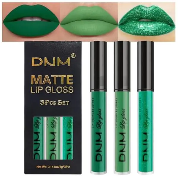 Dark Pale Teal Forest Emerald Green Matte Glitter Shimmer Shiny Lipstick Lip Stain 3pcs Set for Women Matte+Lipstick Long Lasting Waterproof 24 hr Magic Lipstick 24 Hours original (25#)