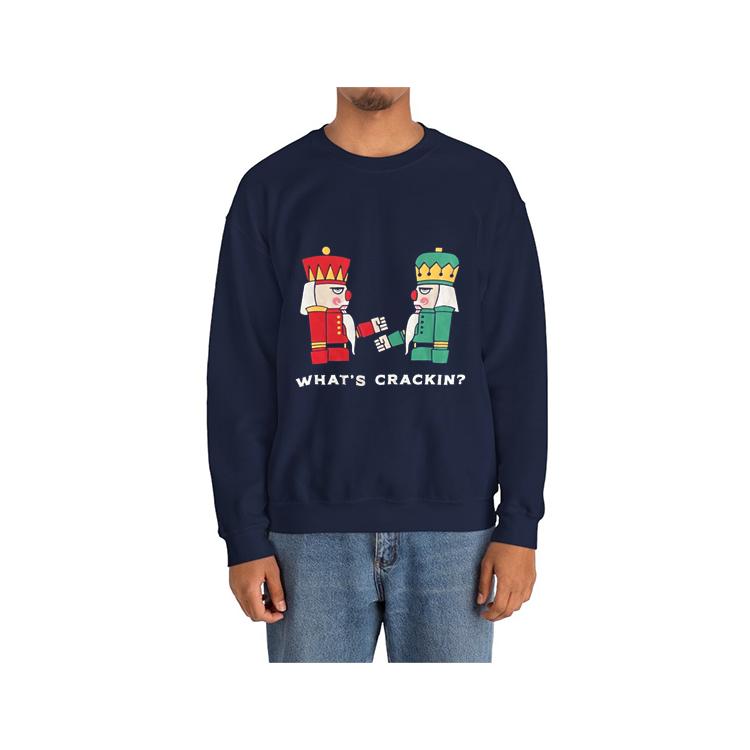 Navy Whats Crackin Christmas Nutcracker T-Shirt Sweatshirt Cotton Collar Fabric Unisex Man Woman Casual Menswear Top