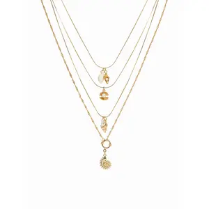 Cider SHELL & FAUX PEARL PENDANT LAYERED NECKLACE